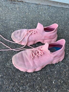 Nurse Mates Pink Knit Slip-On Lace-Up Sneakers